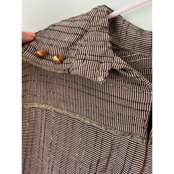 Vintage Geoffrey Beene 14 Gold Stripe Long Aleeve Silk  Shift Dress w - Picture 4 of 13